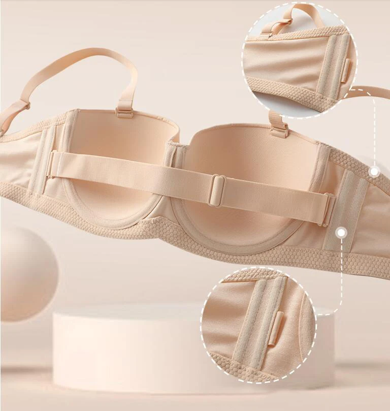 Womens Strapless Bra Multiway Push Up Brassiere Seamless Slightly Lined Lift Underwire Female Lingerie 32 34 36 38 40 42 C D E F