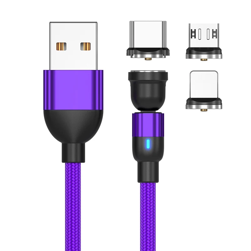 Cavo Magnetico 3 In 1 Con Rotazione 540° - 3 Pezzi 1m 2m 3m Per IPhone USB-C Micro USB