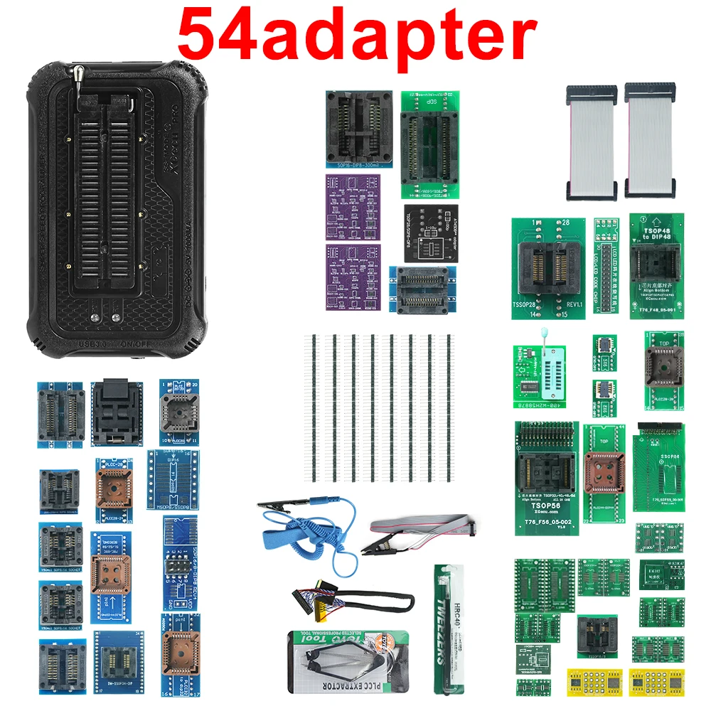 XGecu T76 USB3.0 범용 프로그래머(54개 어댑터 포함)는 EEPROM, NOR, NAND, EMMC, MCU, GAL을 지원하며, Minpro 프로그래머의 대체품입니다.