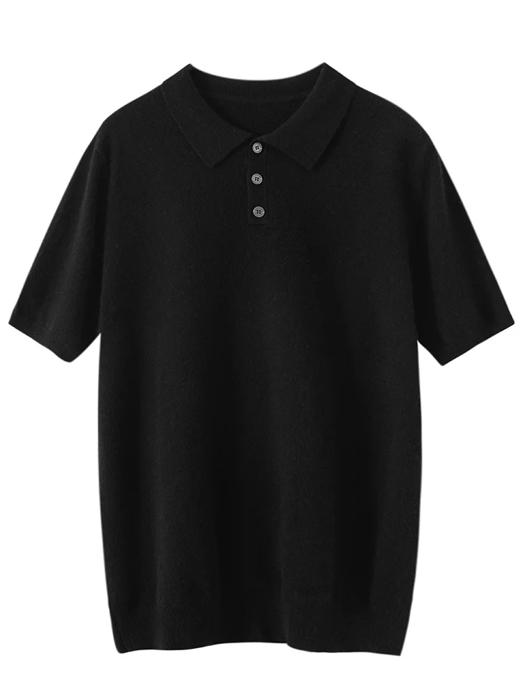 100% Cashmere Men's Pullover Sweater POLO Collar T-shirt Short Sleeve For Summer Comfort Office Casual Cashmere Knitted Clothing