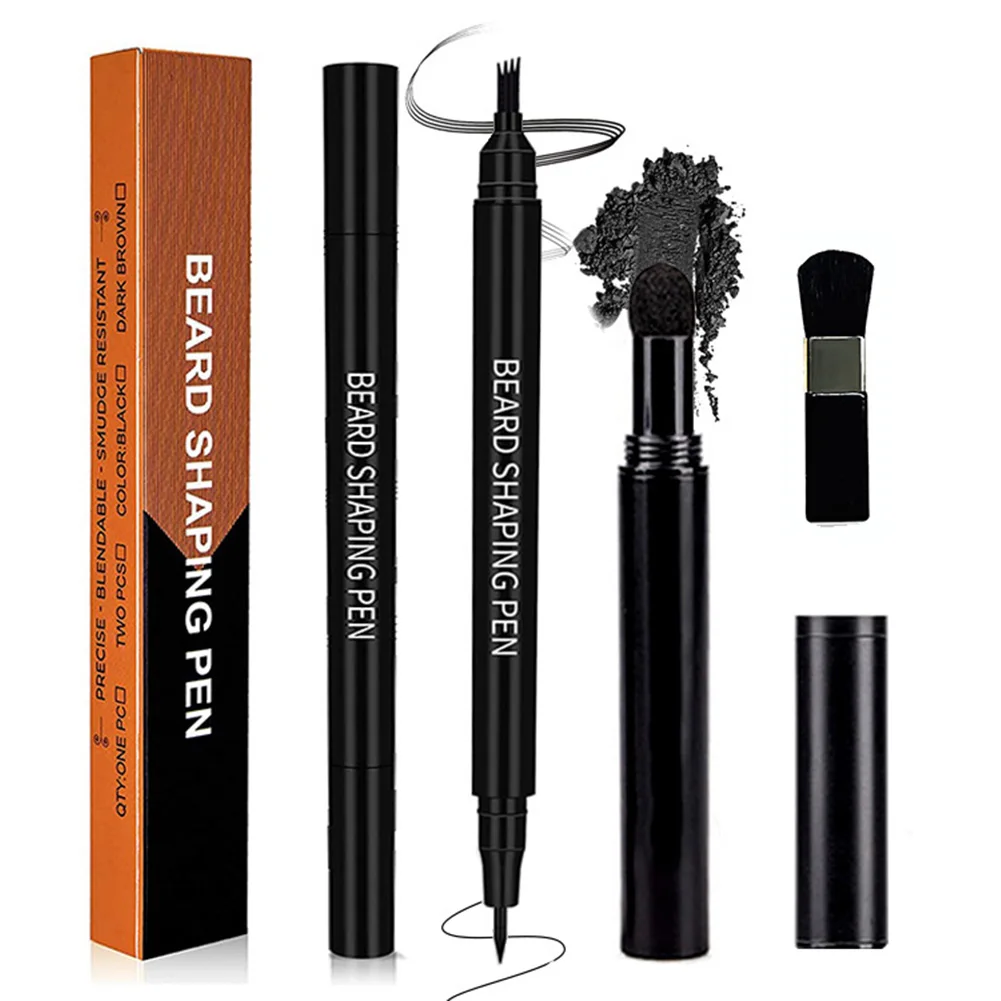 1set Beard Filling Pen Kit Four Prong Beard Filler Pencil With Thickening Powder Male Moustache Repair Coloring Pen
