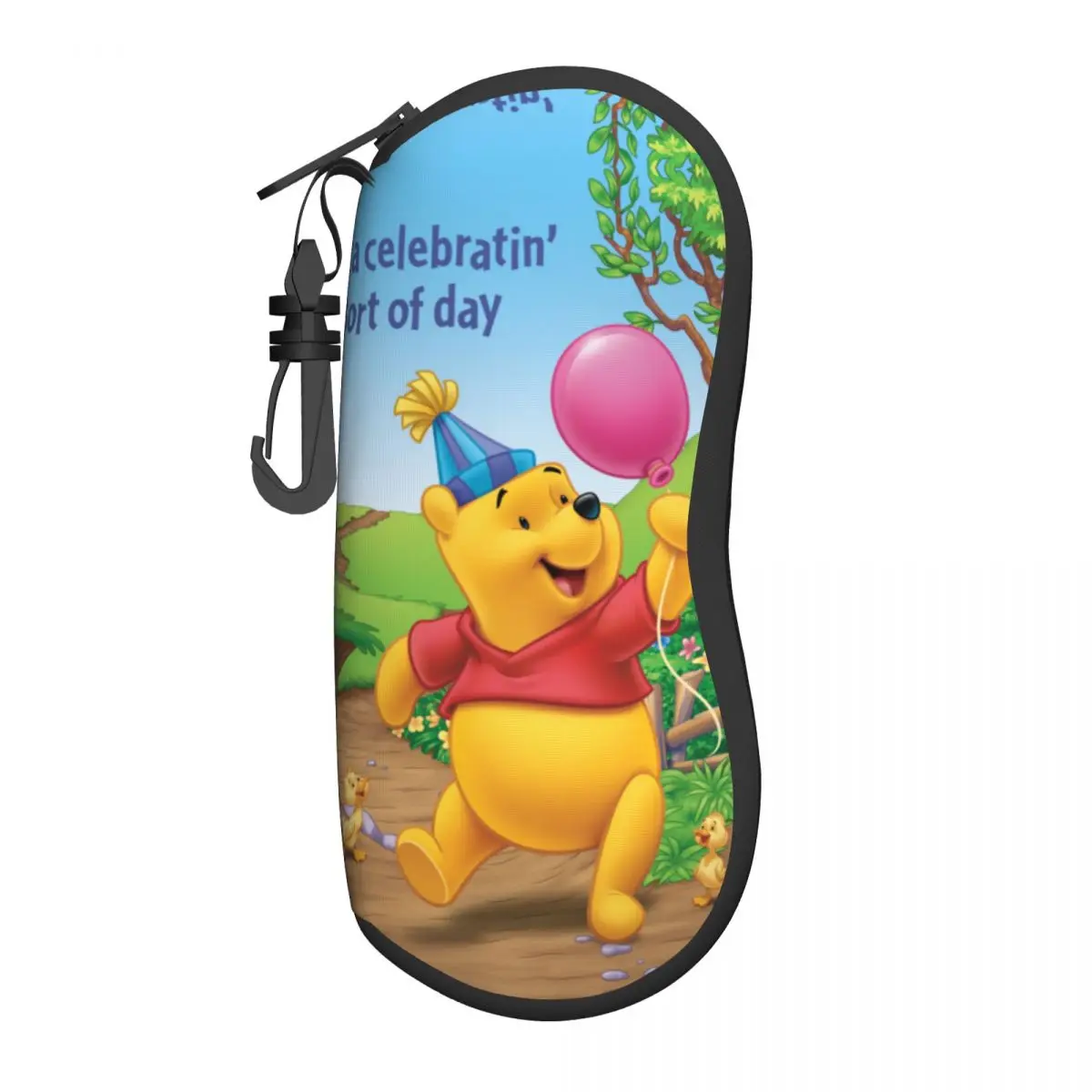 

Winnie Pooh Celebrating Glasses Case Men Women Waterproof Zipper Reading Storage Box Vintage Eyewear Container