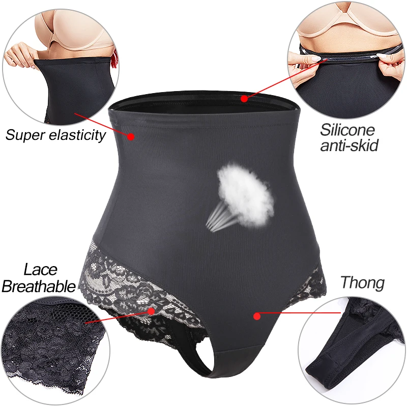 Womens High Waisted Tummy Control Shaper Panties Thong Panty Shapewear  Underwear Butt Lifter Belly Waist Shaping Brief with Lace