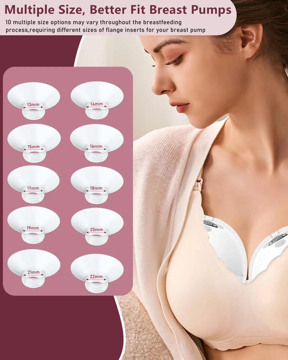 Flange Insert Compatible with Momcozy/Spectra/Medela/Elvie/NCVI/TSRETE/eufy/Lansinoh/XIMYRA Breast Pump 24mm Shields/Flanges 3