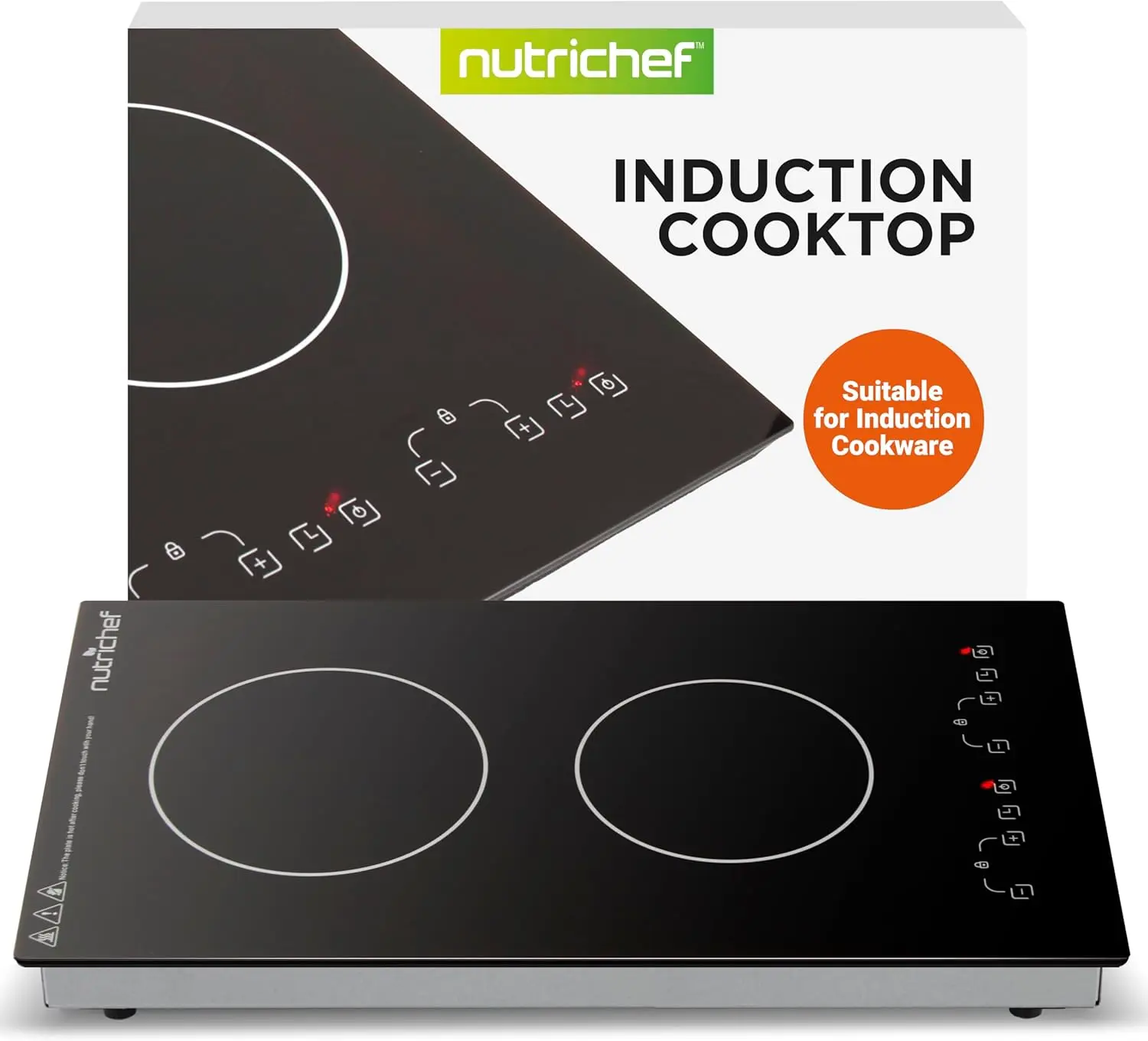 Cooktop 2 Glass Induction Burner Zones Adjustable Temperature Settings-1800W Electric CookerDigital