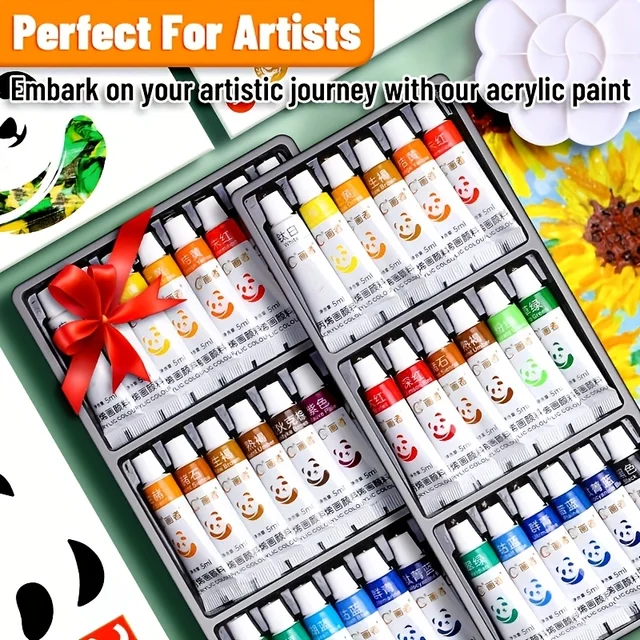 Waterproof Acrylic Paint Set - 12/18/24 Vibrant Colors, 5ml Mini Tubes, Non-Toxic & Portable Art Kit for DIY Crafts, Canvas, Roc 1