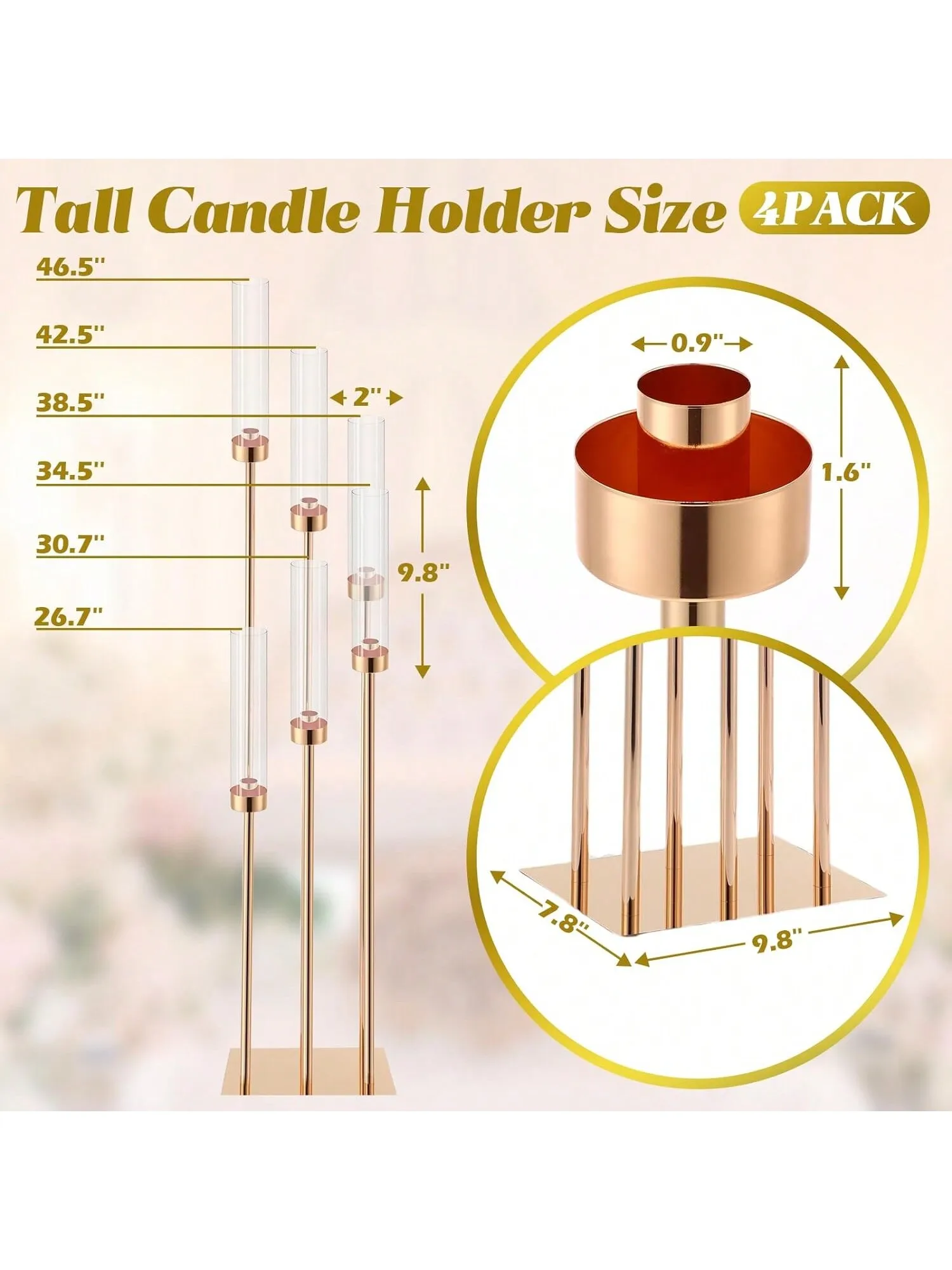 6 Arms Gold Candelabra Centerpieces for Wedding Decoration Tall Gold Floor Candelabra for Valentine's Day and Weddings