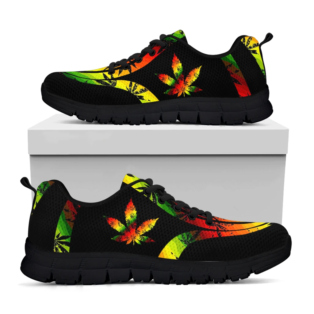 Fashion Gradient 3D Weed Leaves Print Flat Shoes For Women Lightweight Lace-up Walking Sneakers Breathable Footwear
