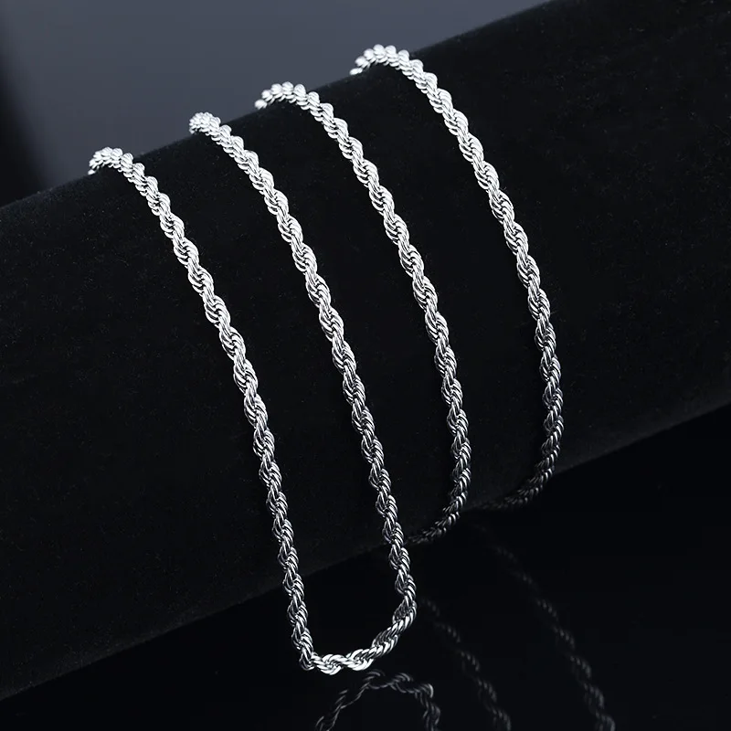 Hot Korean Fashion 2MM 16-30INCHES 925 Sterling Silver Rope Chain Necklace for Woman Party Wedding Accessories Jewelry Gifts