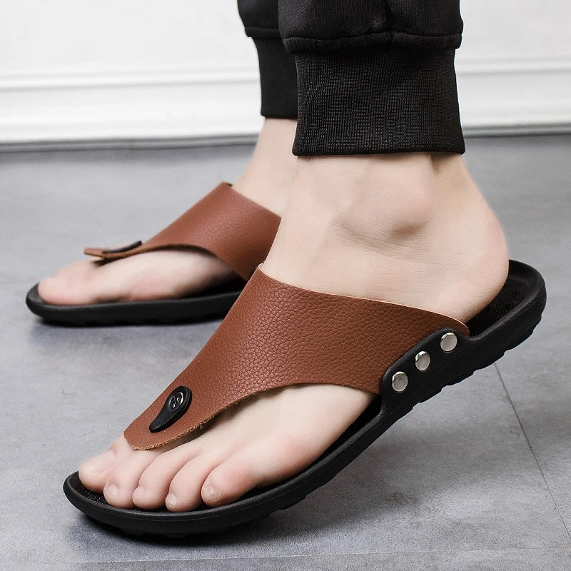 YRZL Slippers Summer Flip-Flops for Men Beach Slippers Brown Sandals Comfortable Shoes Non-Slip Bathroom Shoes  Men Slides — view 6
