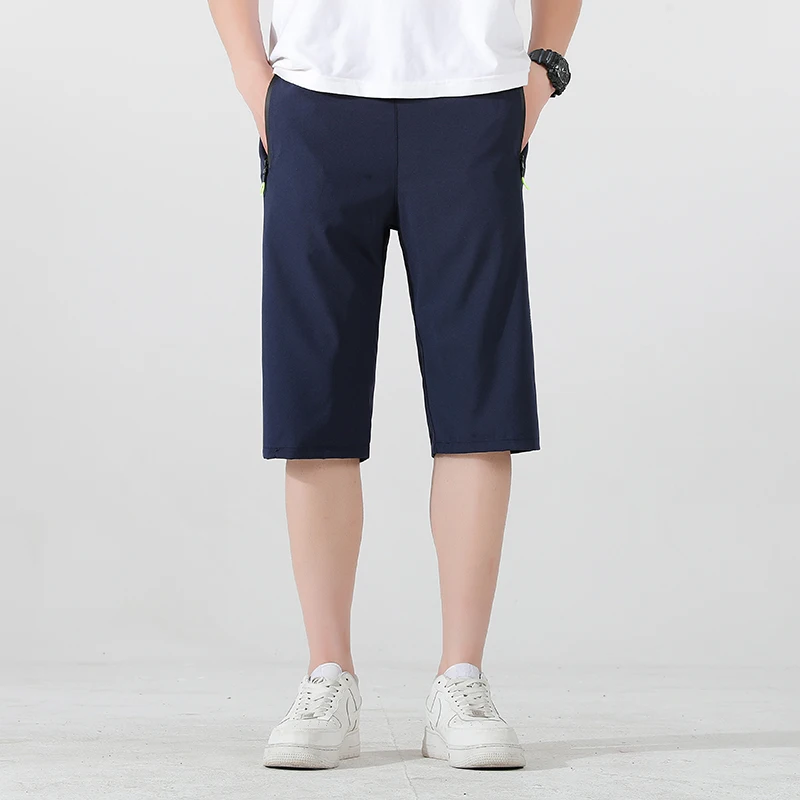 2024 Summer Ice Shreds Quick Drying Solid Color Plus Size Printing Elastic Waist Pants Comfortable Loose Casual All-match Shorts