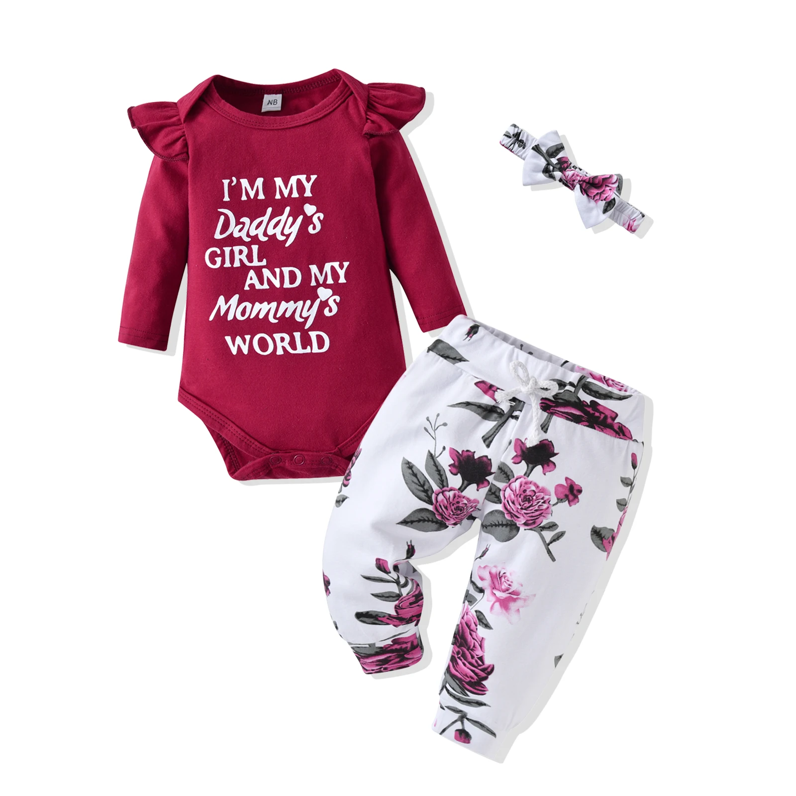 Newborn Clothes Baby Girls Coming Home Outfits Set Cute Cotton Letter Long Sleeve Bodysuit and Pants Bow Bandana Infant Clothing baby shirt clothing set Baby Clothing Set