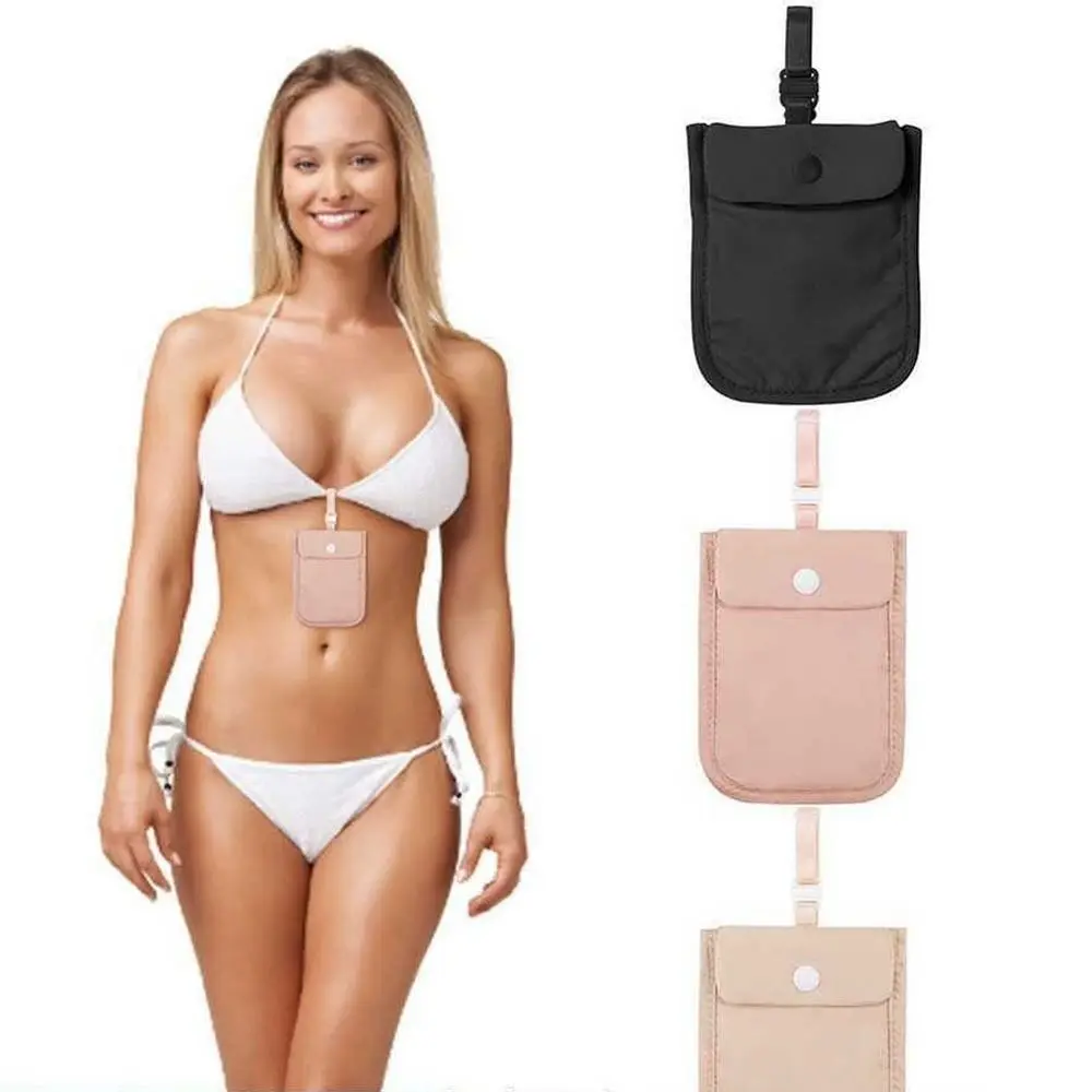 RFID Blocking Bra Wallet with Adjustable Elastic Strap