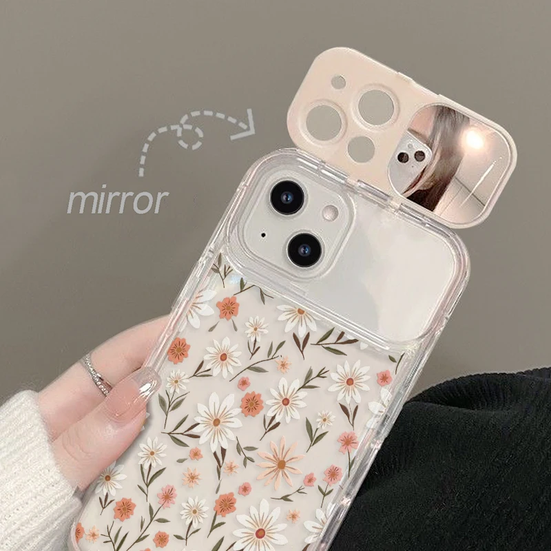 Vintage Daisy Floral Print Clear Flip Lens Mirror Phone Case