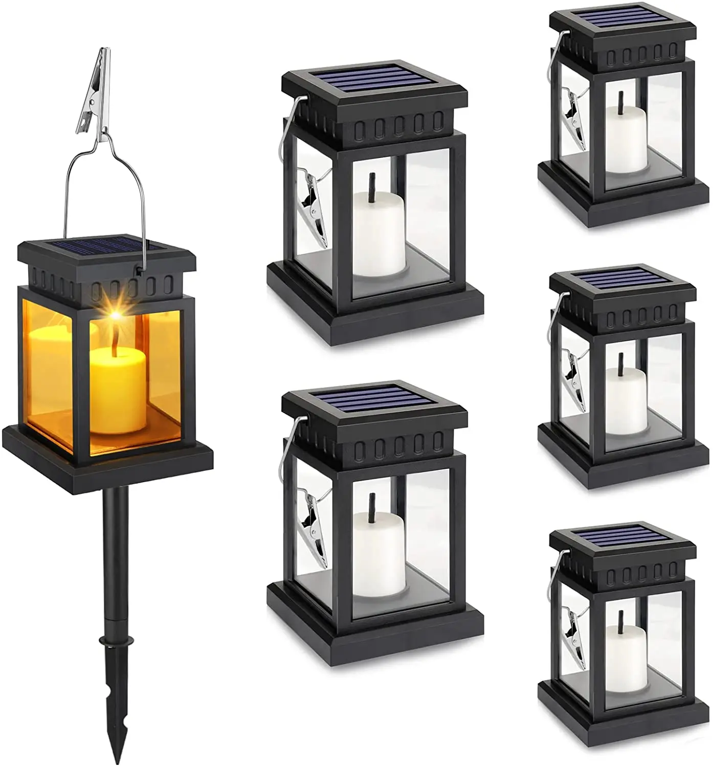 

6Pack Solar Hanging Lanterns Outdoor Candle Effect Light with Stake for Garden Patio Lawn Deck Umbrella Tent Tree Yard