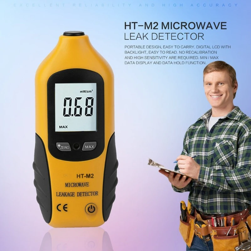 

HT-M2 High Accuracy Radiation Meter Tester Professional Portable Microwave Leak Detector LCD Display Tester 0-9.99mW/cm2 2450MHz
