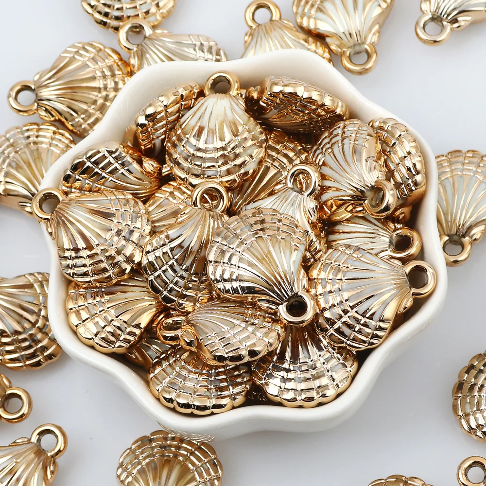 Spiralförmige Muschelperlen aus Acryl, goldfarben plattiert, Kunststoff-Muschelanhänger, Schmuckherstellung, Bastelarbeiten, handgemachte Halskette, Charm, DIY-Zubehör – Detail 9