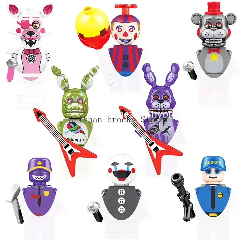 thumbnail image 1 of Dibujos animados FNAFWM6074 Five Nights At Freddy's Bloques de construcción Ladrillos Muñecas Mini Figuras de acción de juguete para ensamblar Bonnie Bear Regalo de vacaciones, 1 of 5