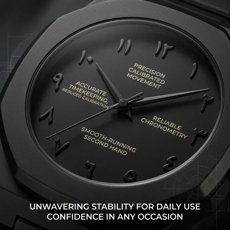 1pc All-Black Metal Chain Watch with Octagonal Bezel, Unique Markings, Simple and Stylish, Unisex, Trendy and Versatile - Image 5