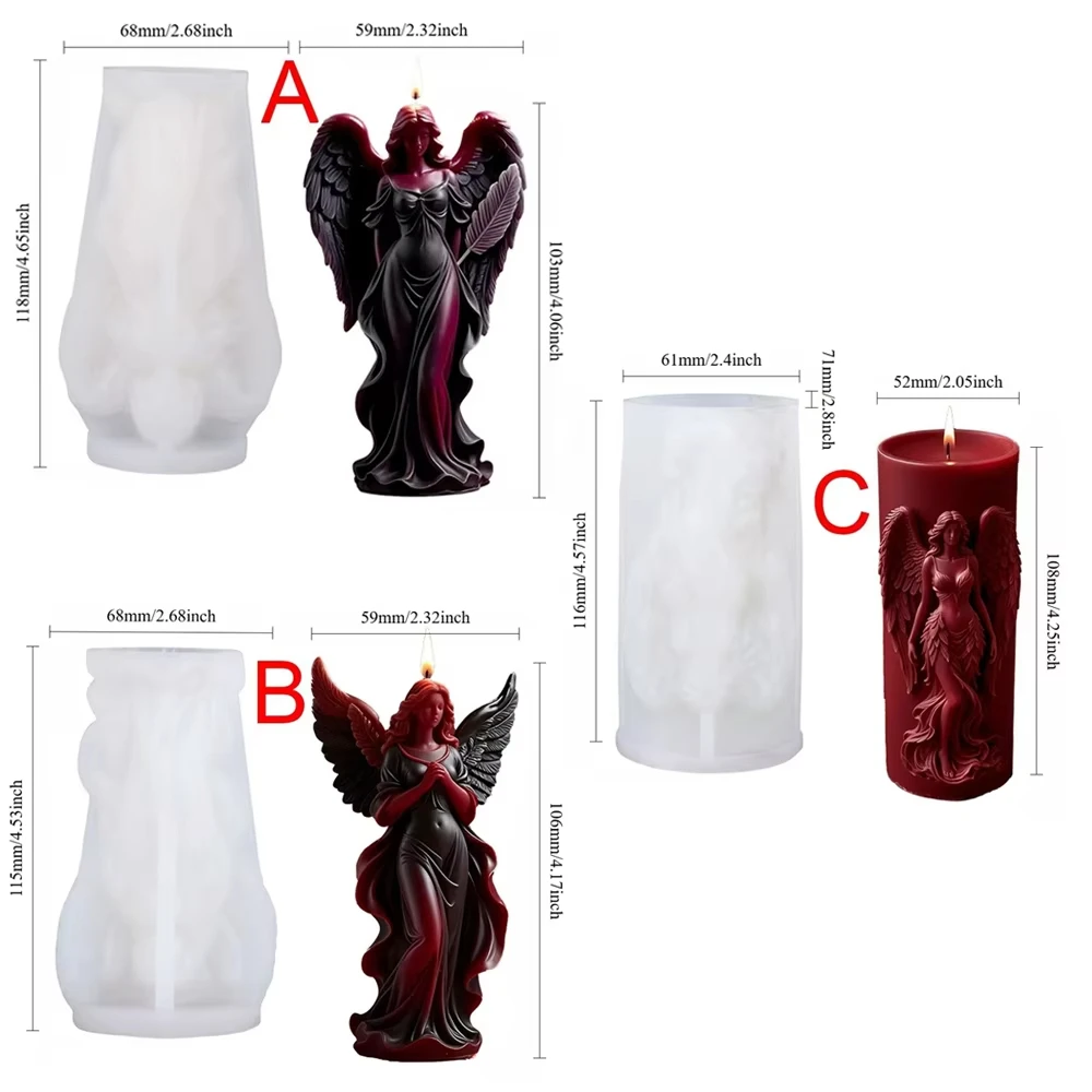 Gothic Winged Angel Relief Candle & Skirted Goddess Resin Mold