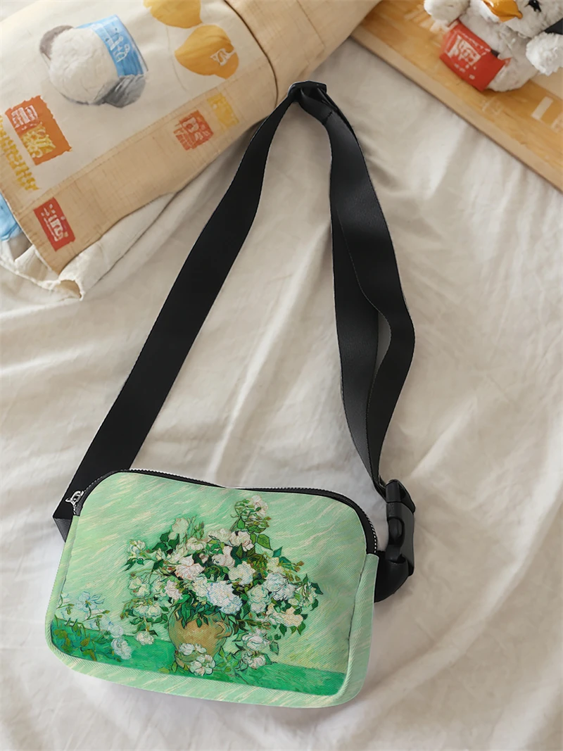 1pc,green small flower fashionable adjustable crossbody bag, neutral sports waist bag, suitable for running