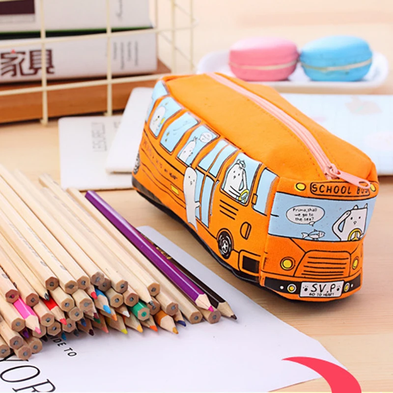Creative Bus Pencil Case Large Capacity Pencil Bag Cartoon Car Pouch Student Kids Cute Stationery Back to School Supplies