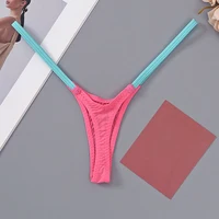 Sous-vêtements Sexy pour femmes, dos en T, bretelles fines, taille basse, coutures multicolores, tongs respirantes, Mini string chaud, 1 pièce 1