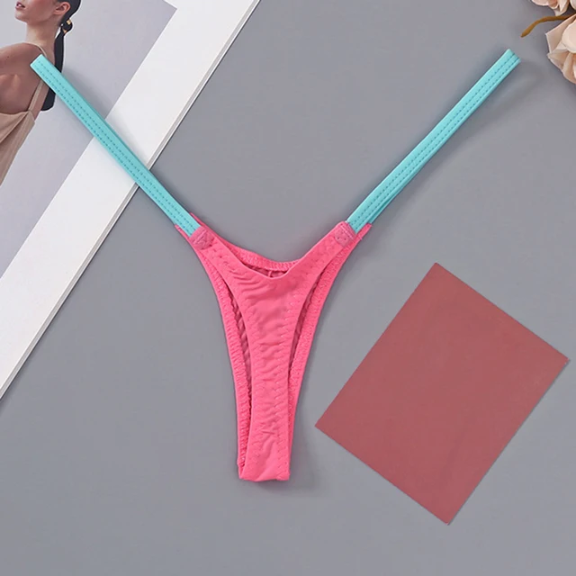 Sous-vêtements Sexy pour femmes, dos en T, bretelles fines, taille basse, coutures multicolores, tongs respirantes, Mini string chaud, 1 pièce 1