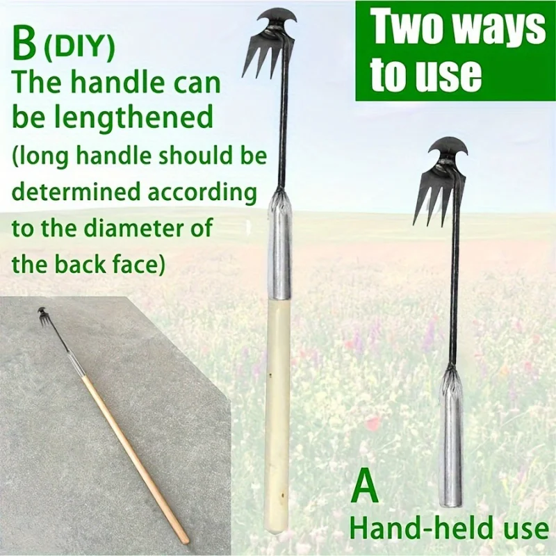 1pc Small Weed Puller With 4 Teeth, Gardening Hand Tools, Weed Remover Tool For Yard Ergonomic Weeder Tool（The Handle Can Be