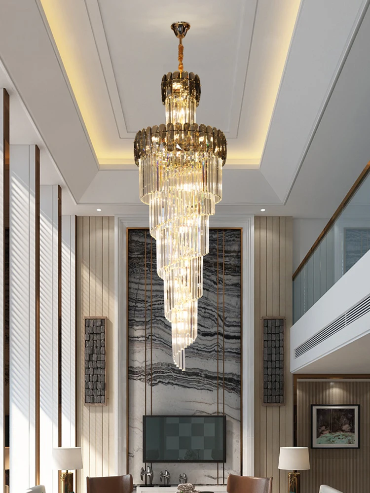 

Post-Modern Customized Large K9 Crystal Hanging Modern Luxury Long Chandelier Pendant Light For Home Living Room