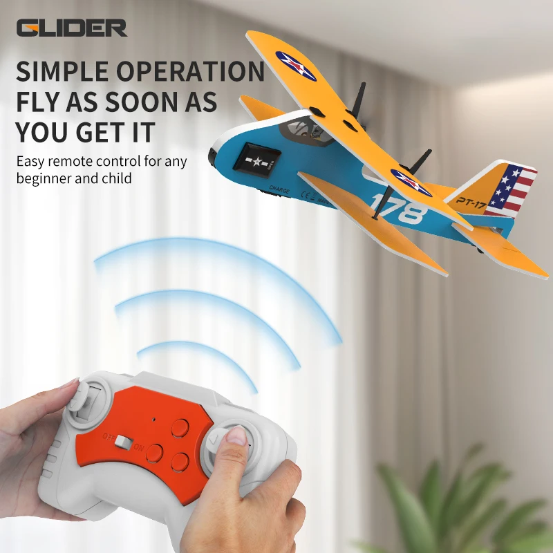 Avion RC KF802 bleu avec télécommande, vol stabilisé, acheter pas cher