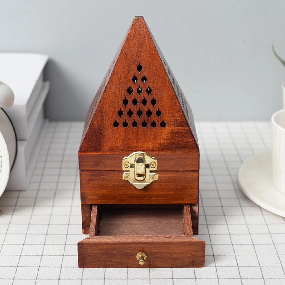 

Wooden Agarwood Sandalwood Box Incense Burner Burner Antique Aromatherapy Burner Pyramid Hollow Incense Box