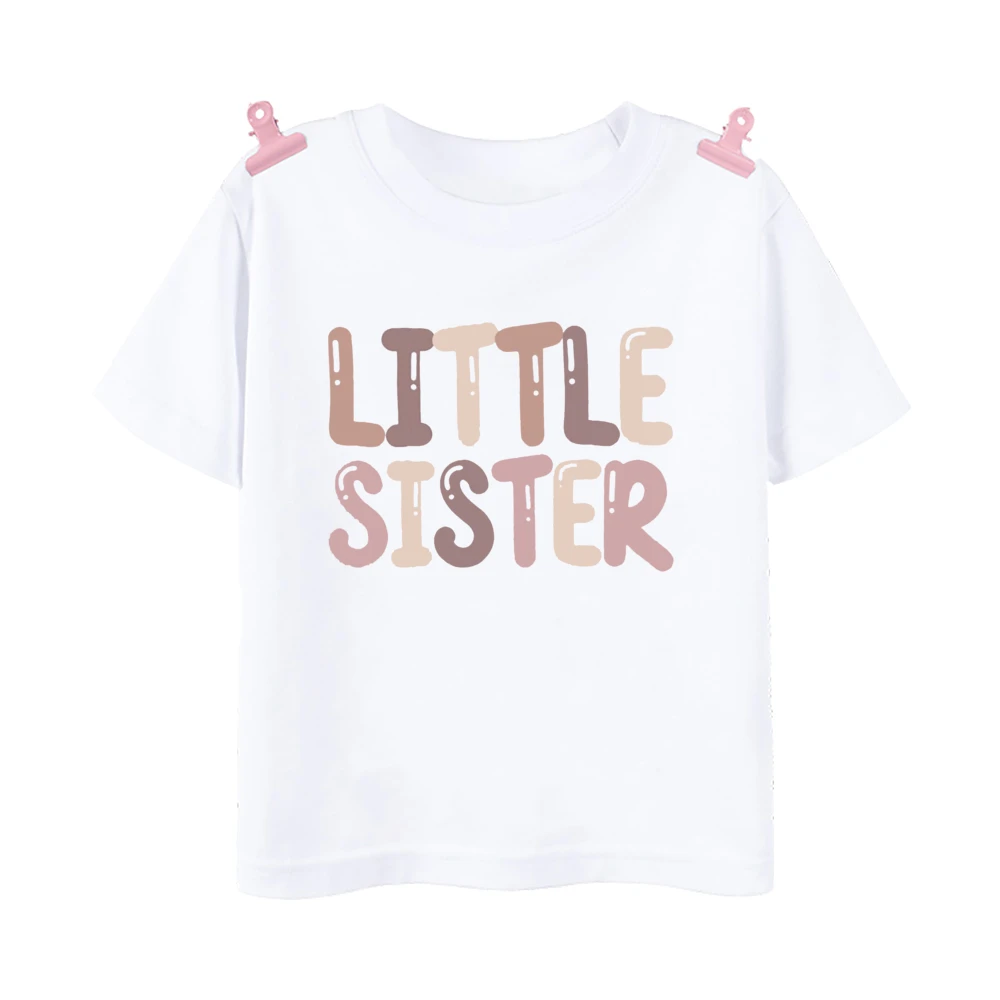 Big Middle Little Sister Print Family Matching Shirt Girls Sibling T-shirt Girls Summer Tee Clothes Kids Short Sleeve Outfit Top 6