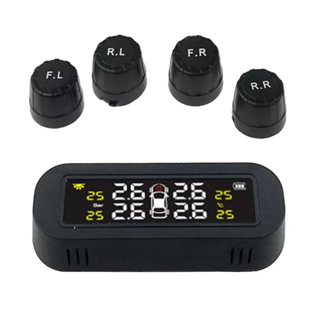 

USB Tire Monitor Tire Pressure System with 4 External Cap Temperature Checking Testing