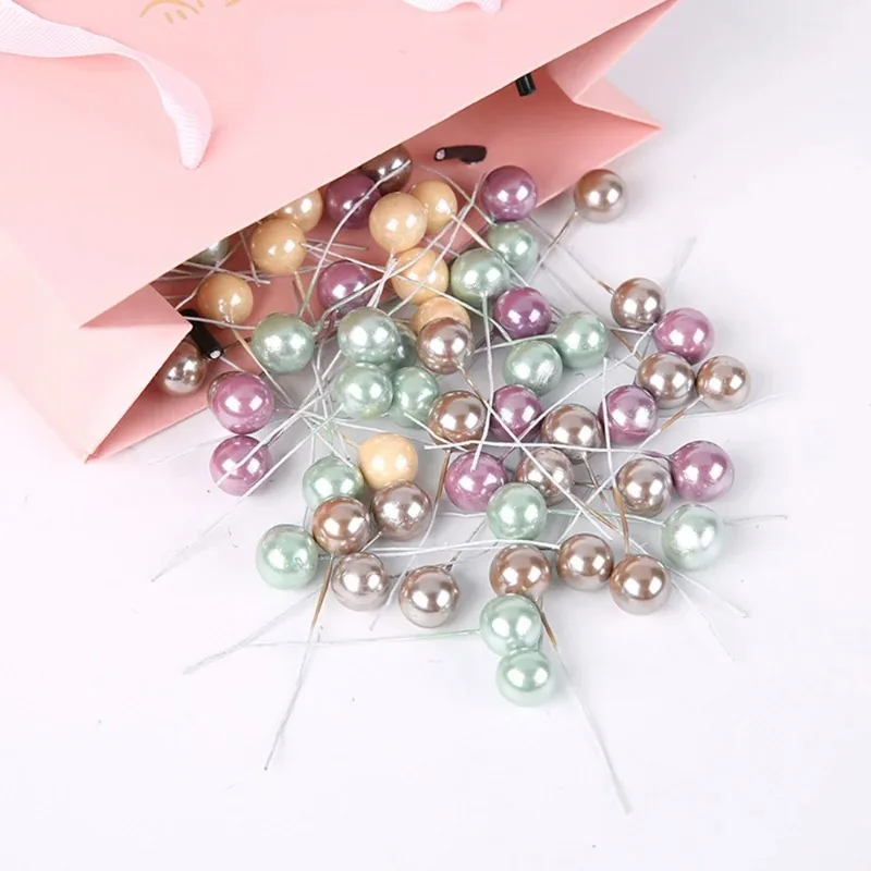 Baya Artificial con perlas de plástico para decoración de fiesta, 50 piezas, cereza, regalo artesanal, suministros de fiesta, corona de boda, decoraciones para el hogar