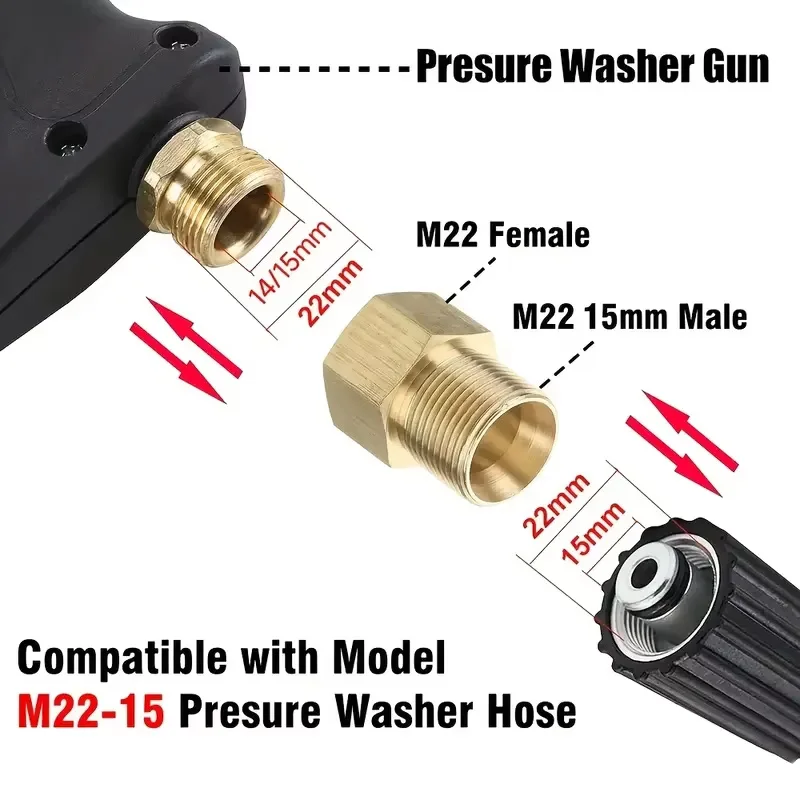 1세트 고압 세척 키트 1/4인치 퀵 커넥트 고압 스프레이 건 M22-15 황동 어댑터 (자동차 세척용)