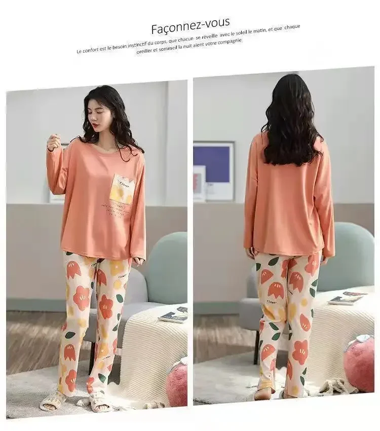 Pyjamas Set for Women's Plus Size Student Long Sleeve Spring and Fall Loungewear Ladies Simple Loose Homewear Casual Sleepwear