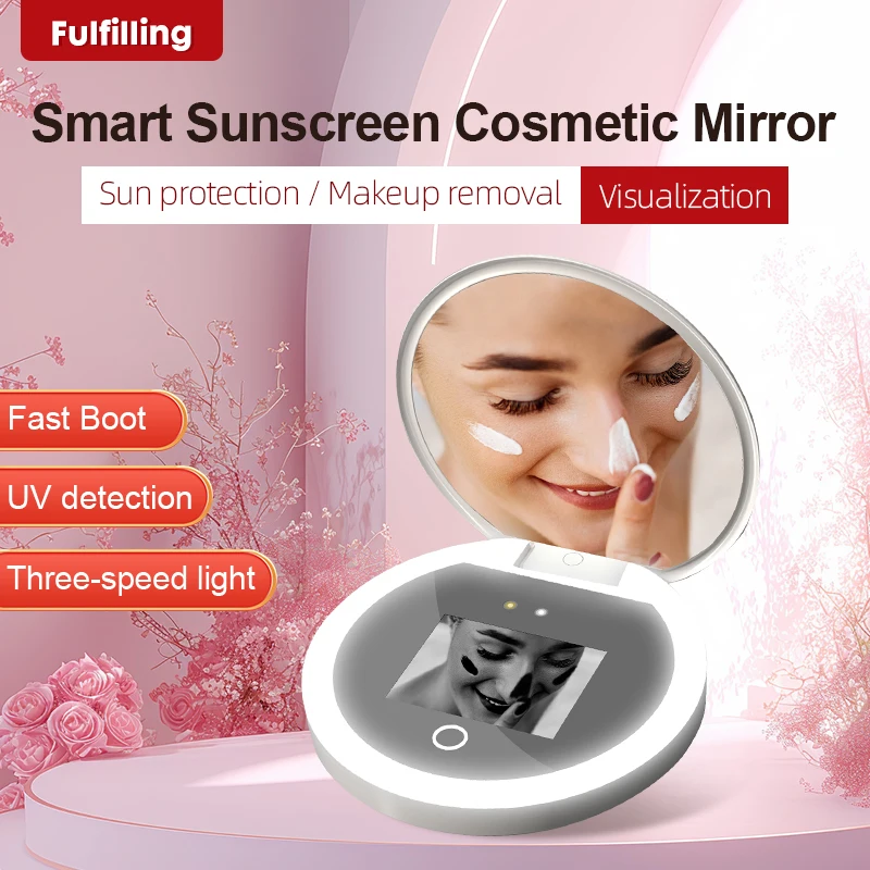 Smart Sunscreen Led Light Portable Makeup Mirror Uv Camera Visual Face Sunscreen Makeup Mirror