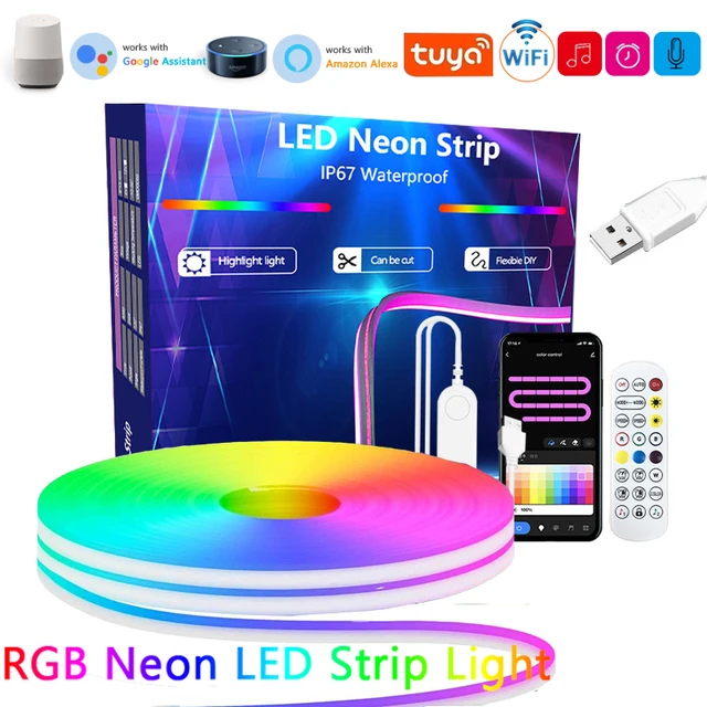 TUYA Neon LED Strip Lights 5V 84LEDs/M Silicone Neon Rope Light with Alexa Wifi APP Control Music Sync RGB Strip Tape for Room