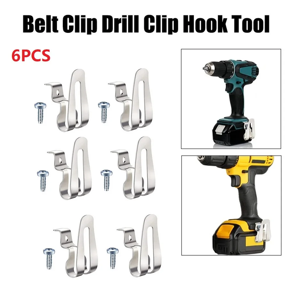 

For Drill Power Tool Belt Clip Hook Clip Hook 45*30mm 6 Pcs 6* Drill Belt Silver With 8mm Cap Studs Screws Durable