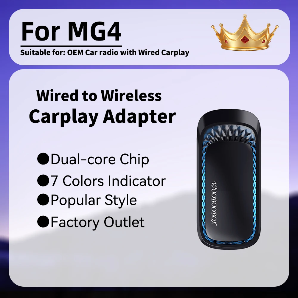

For MG4 New Mini Car Play Wireless Adapter Car OEM Wired CarPlay To Wireless Smart Carplay AI Box USB Type-C Dongle RGB Spotify