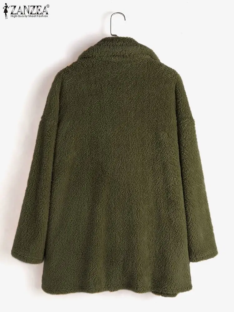 Cabolsas de Pelúcia Zanzea Oversized Manga Longa Outwear Feminino 2022 Primavera Outono Velo Lapela Jaquetas Casual Irregular Zíper Cardigans 15 Weddings & Events