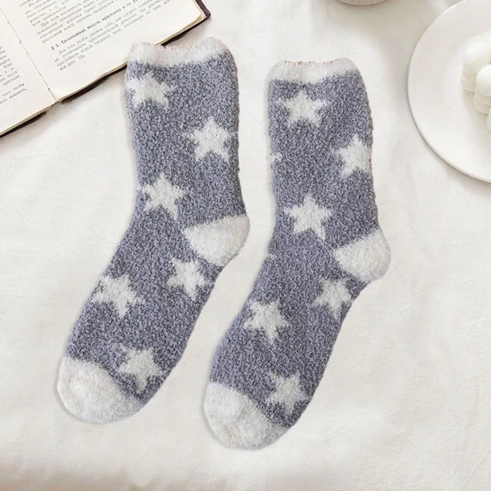 

Warm Socks Vibrant Color Socks Cozy Women's Winter Socks with Star Print Soft Coral Fleece High Elasticity for Warmth Anti-slip