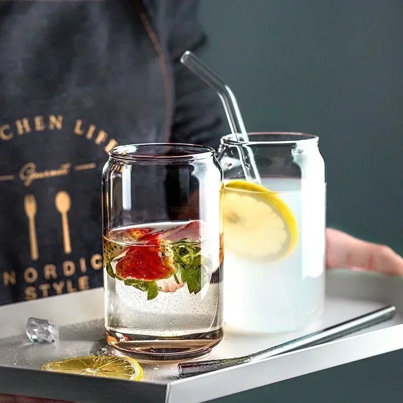 300ml/550ml Glass Cup Cola Cold Drink Water Cup Bamboo Lid Coffee Milk Juice Straw mug Beer Can Drink Home Breakfast Cup glass cup heat resistant coffee glass cup heat resistant glass cup glass water cup mason jars coffee mug
