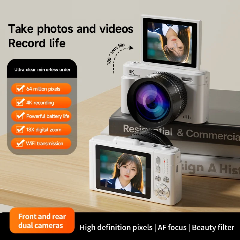 New 4K Digital Camera 64MP HD 18X Zoom Autofocus Retro Compact Digital Camera with 2.8 Inch Screen for Travel Photography Vlog
