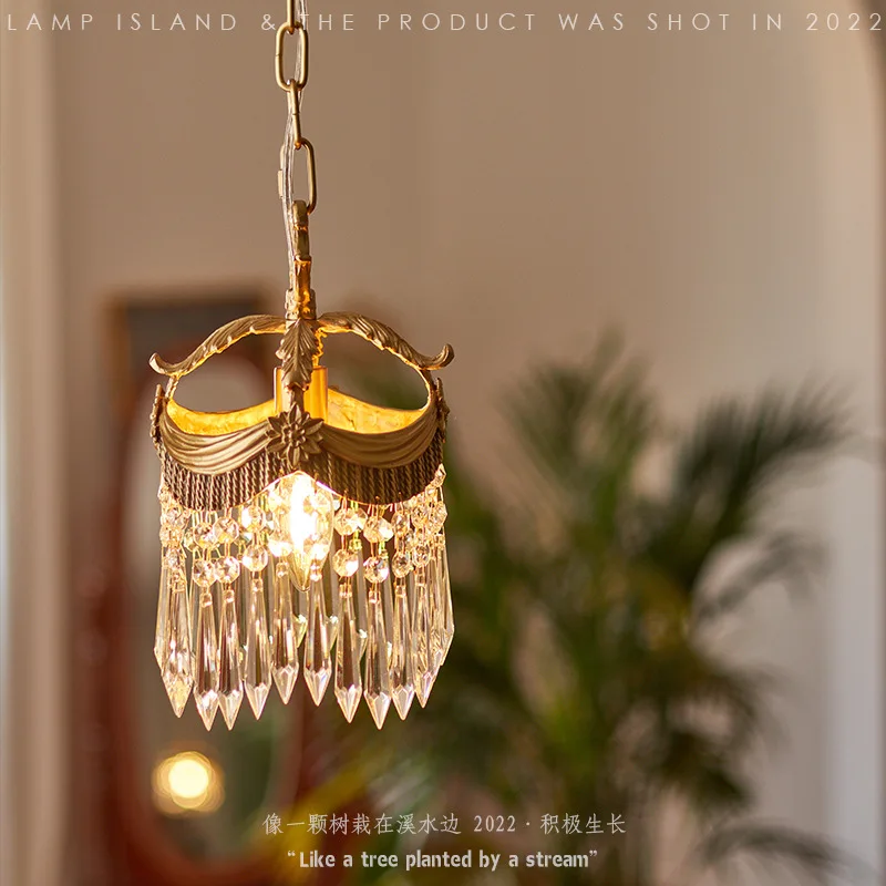 

French Vintage Brass Crystal Chandelier Antique Style Creative Personality Luminaires In The Entrance Bedside Aisle Restaurant