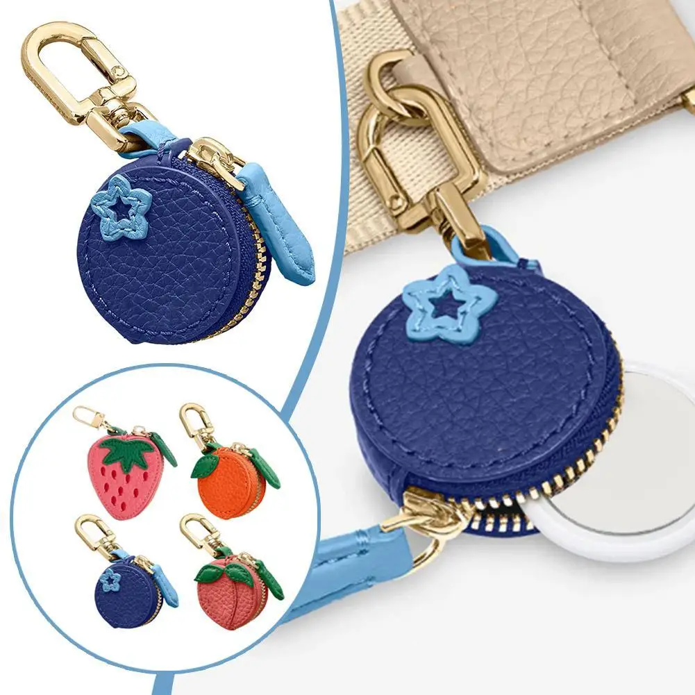 Mini Cherry Fruit Shape Coin Purse Portable Strawberry Blueberry Peach Lemon Cute PU Leather Pouch Wallet Pendant Key Chain Gift