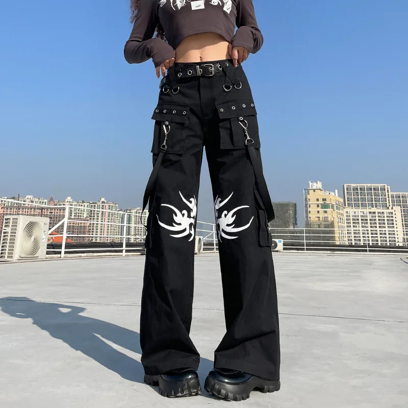 Harajuku Punk Black Print Pants Gothic 