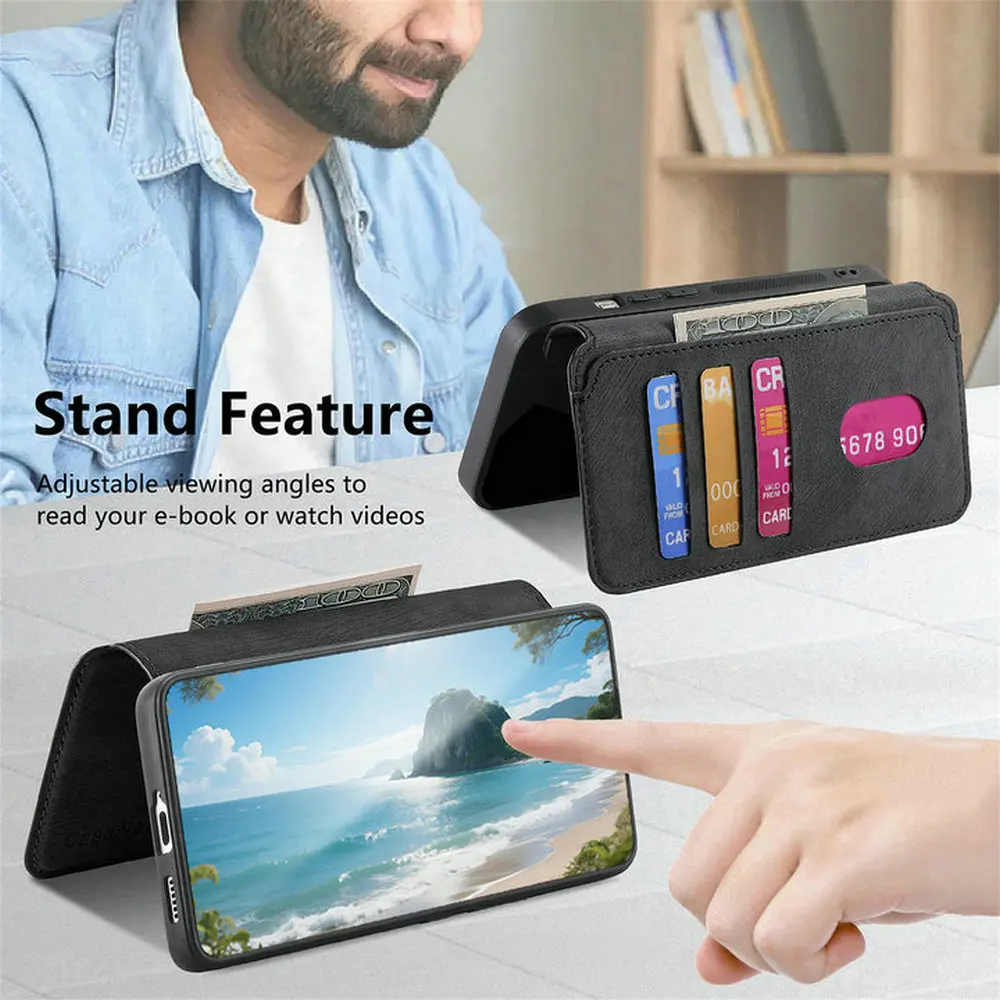 Luxury Detachable Leather Wallet Flip Case with Magnetic Back