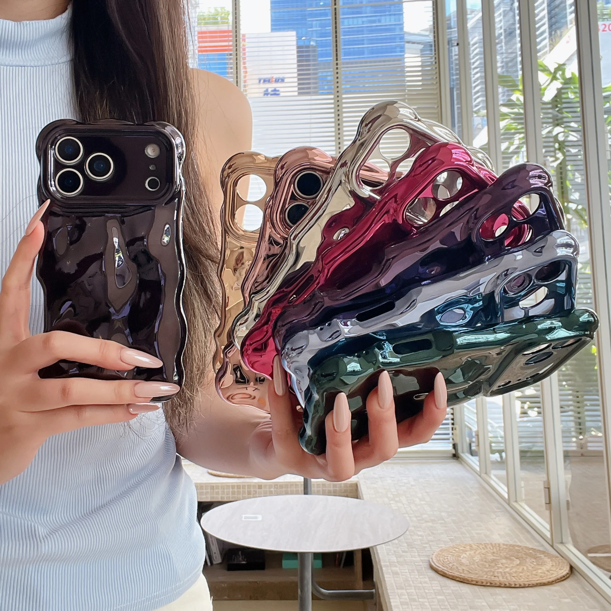 Glitter Glossy 3D Meteorite Wavy Plating Soft Case with Bubble Camera Protection